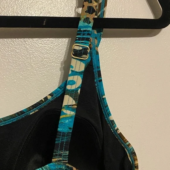 Christina Black and Blue  one piece bathing suit with built in wrap sz 10 - Picture 5 of 7